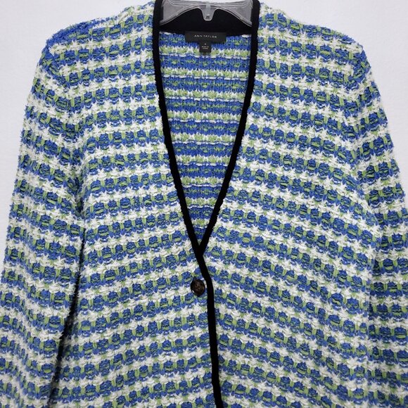 Ann Taylor Women's Tweedy Sweater Jacket in Deep Azure Size Medium - Picture 5 of 16